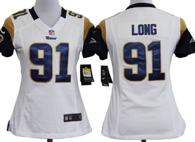 St. Louis Rams 91 Chris Long White Game Nike Team Womens Jersey